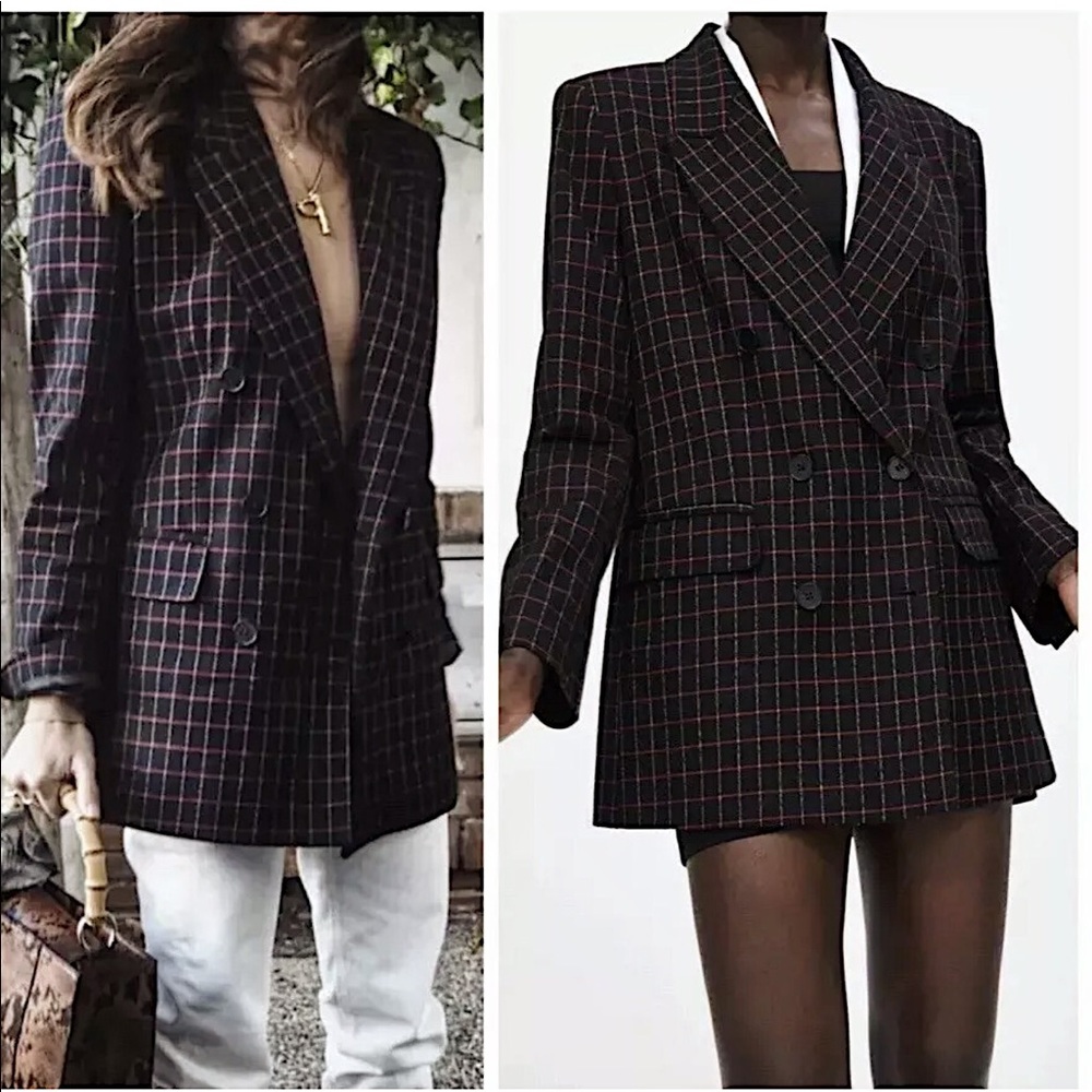 ZARA Plaid Double Breasted Oversized Blazer Jacket - Picture 4 of 8